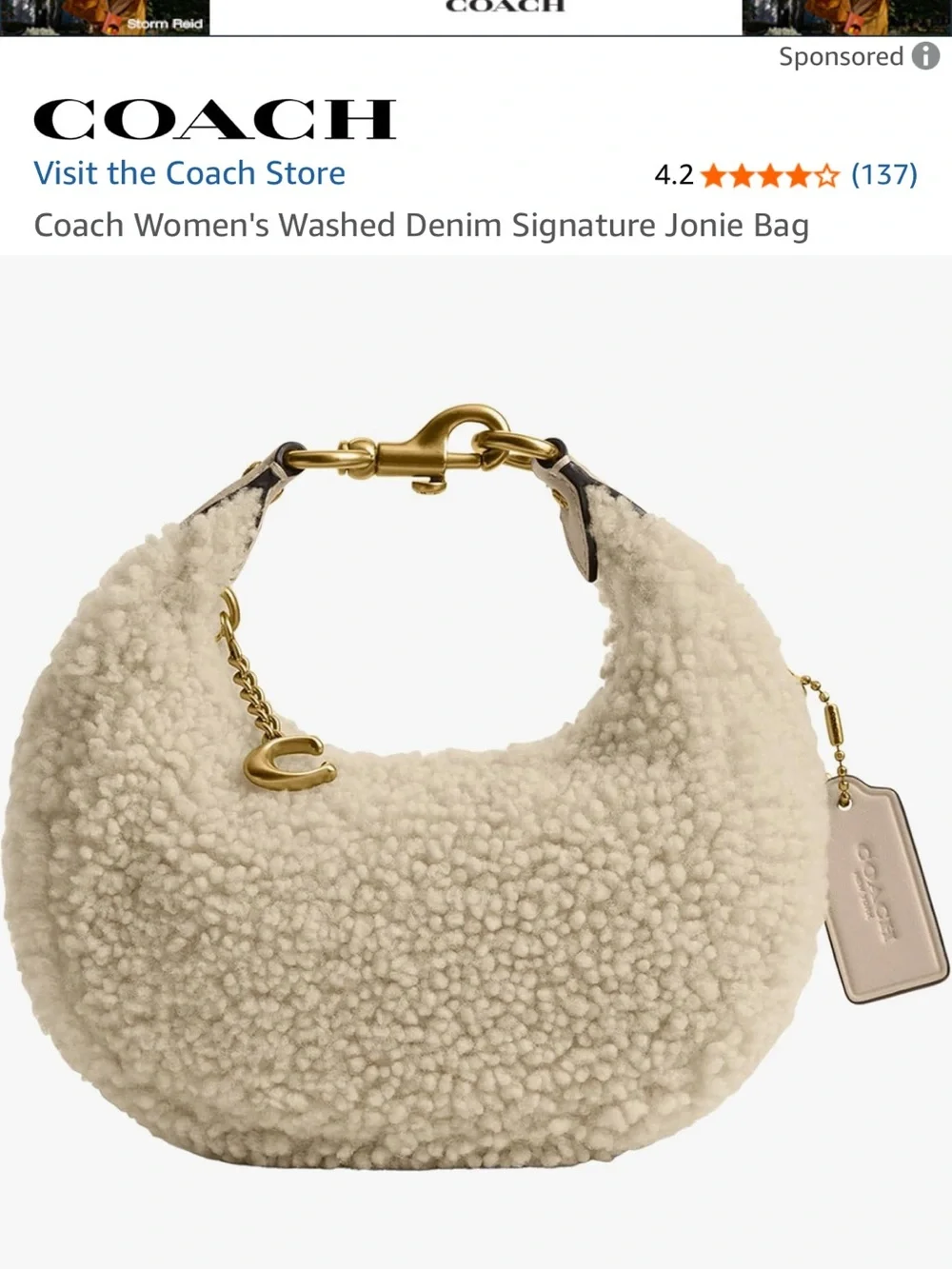 Coach Jonie Cream Sherpa Hobo Bag - Coach